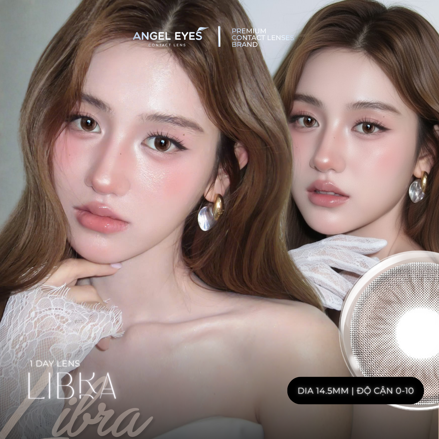 Lens 1 ngày màu có độ cận nâu giãn tròng tự nhiên LIBRA siêu ẩm nhãn hiệu Angel Eyes Hàn Quốc - Đường kính 14.0mm - Độ cận 0-10