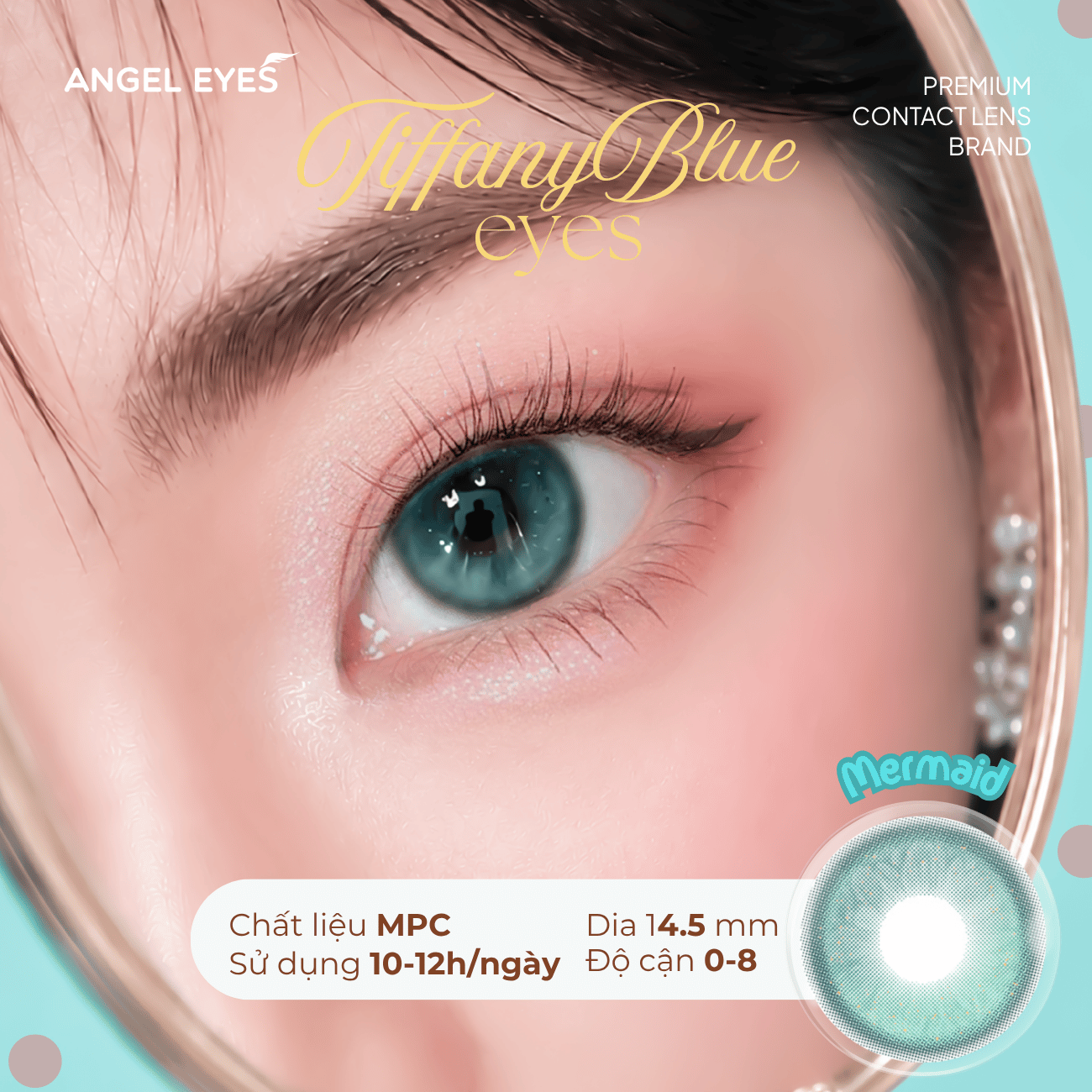 Lens xanh dương Mermaid thương hiệu Angel Eyes | Dia 14.5mm | GDia 13.7mm | Độ cận 0-8