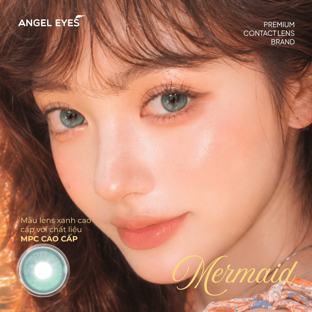 Lens xanh dương Mermaid thương hiệu Angel Eyes | Dia 14.5mm | GDia 13.7mm | Độ cận 0-8
