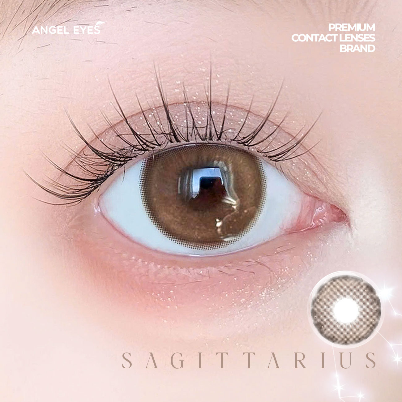 Lens 1 ngày màu có độ cận nâu giãn tròng tự nhiên SAGITTARIUS siêu ẩm nhãn hiệu Angel Eyes Hàn Quốc - Đường kính 14.5mm - Độ cận 0-10