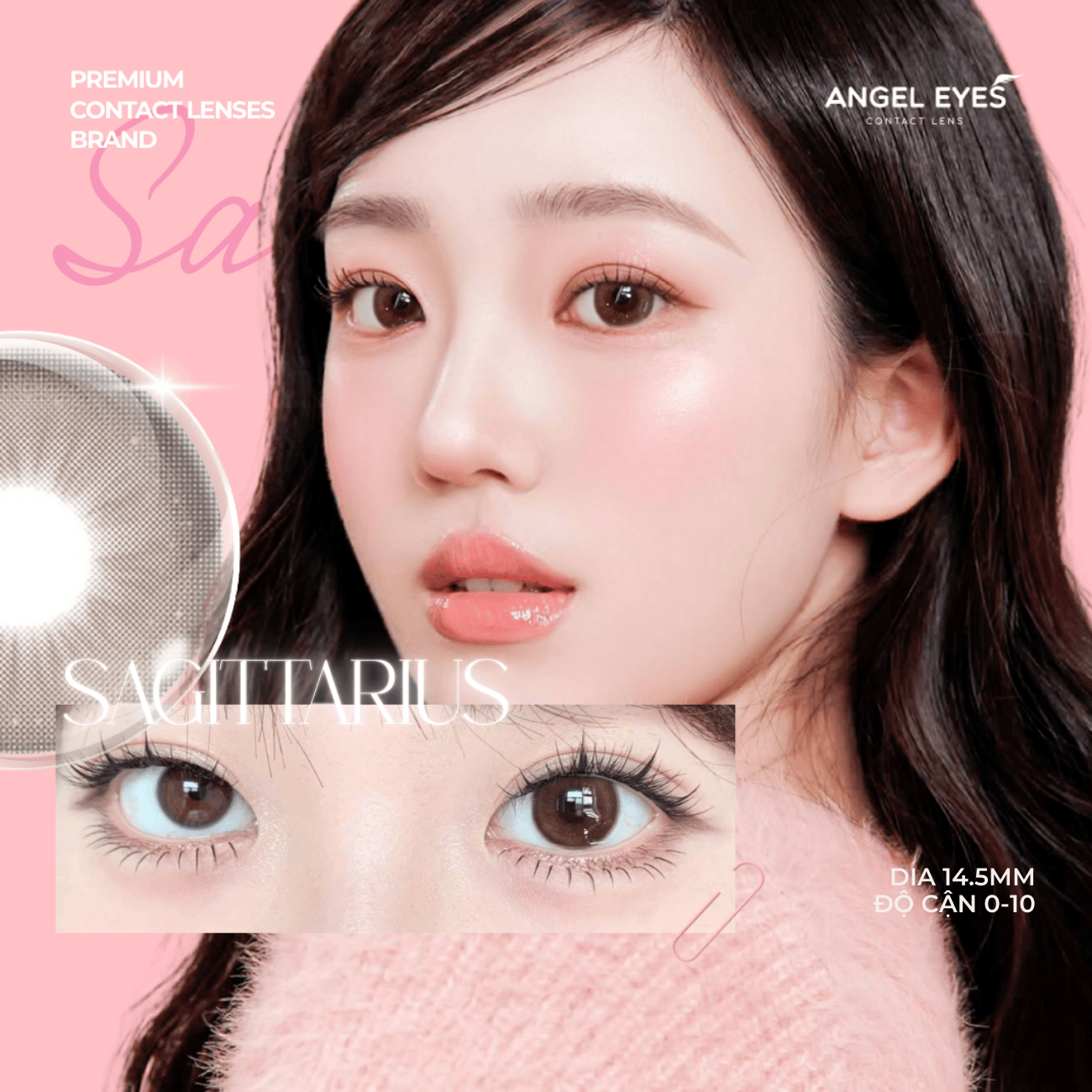 Lens 1 ngày màu có độ cận nâu giãn tròng tự nhiên SAGITTARIUS siêu ẩm nhãn hiệu Angel Eyes Hàn Quốc - Đường kính 14.5mm - Độ cận 0-10