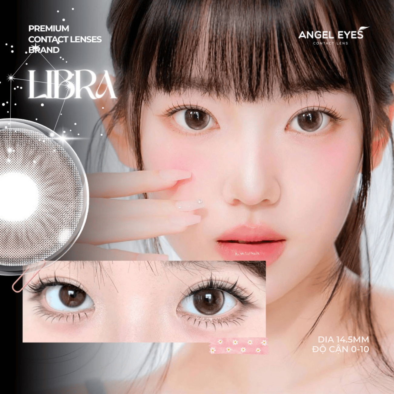 Lens 1 ngày màu có độ cận nâu giãn tròng tự nhiên LIBRA siêu ẩm nhãn hiệu Angel Eyes Hàn Quốc - Đường kính 14.0mm - Độ cận 0-10
