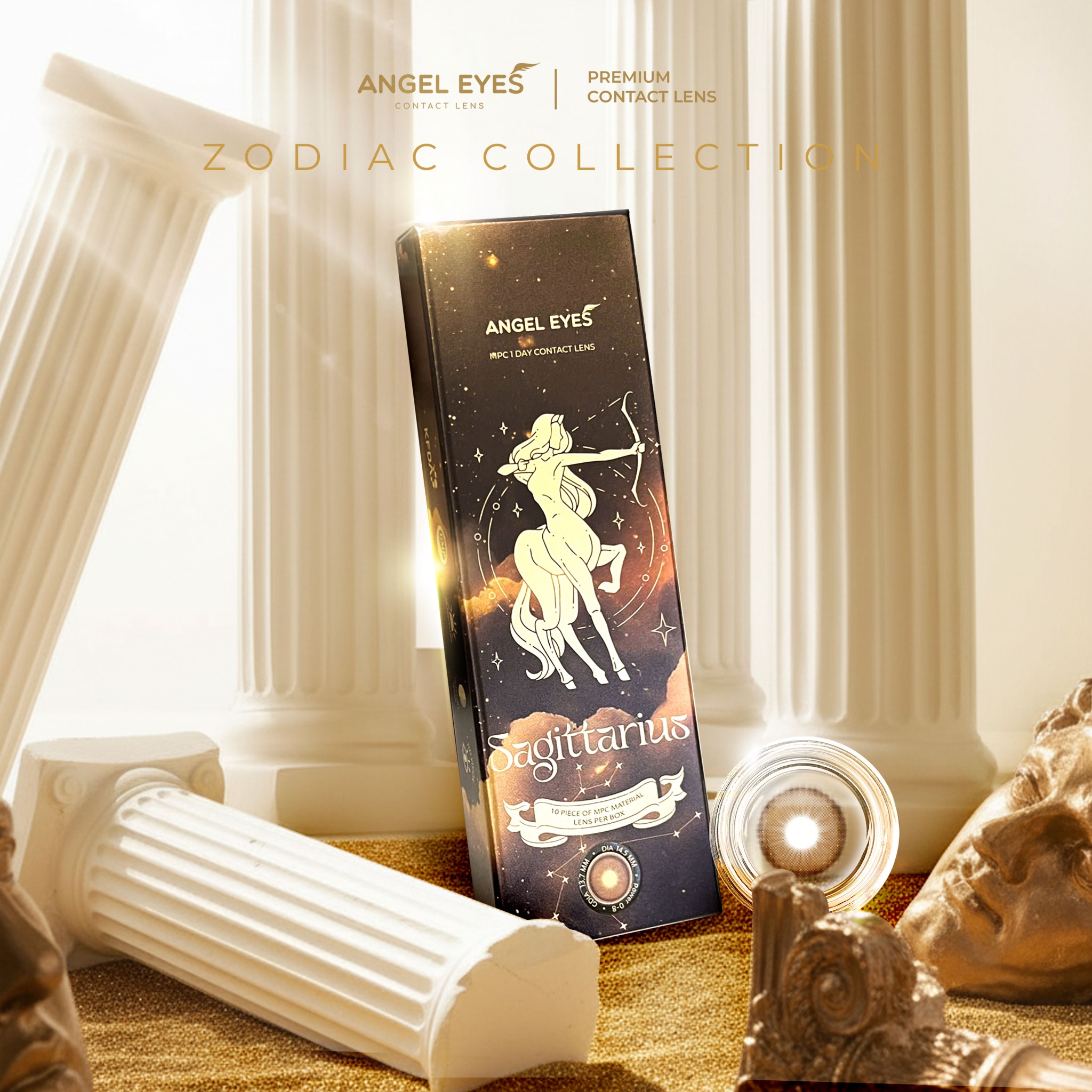 Lens 1 ngày màu có độ cận nâu giãn tròng tự nhiên SAGITTARIUS siêu ẩm nhãn hiệu Angel Eyes Hàn Quốc - Đường kính 14.5mm - Độ cận 0-10
