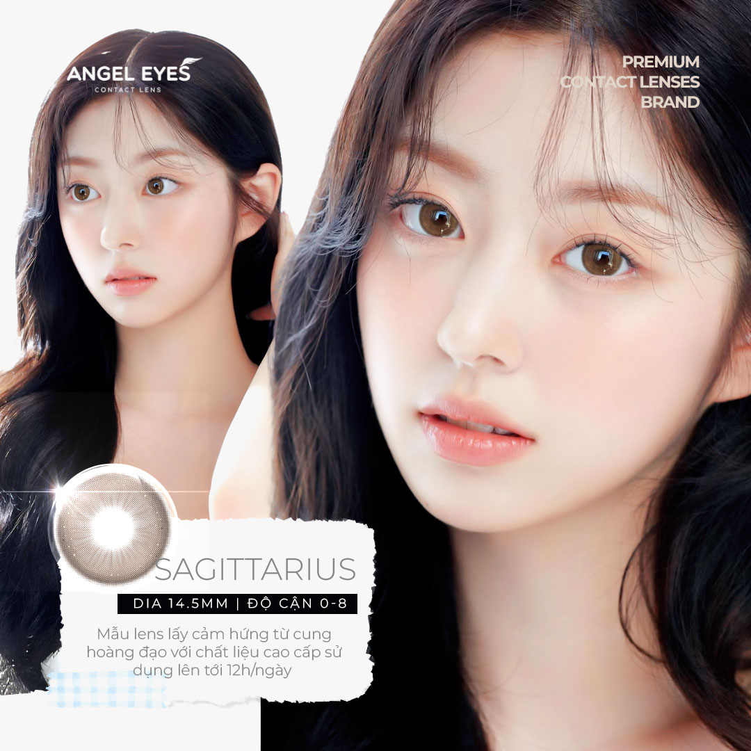 Lens 1 ngày màu có độ cận nâu giãn tròng tự nhiên SAGITTARIUS siêu ẩm nhãn hiệu Angel Eyes Hàn Quốc - Đường kính 14.5mm - Độ cận 0-10