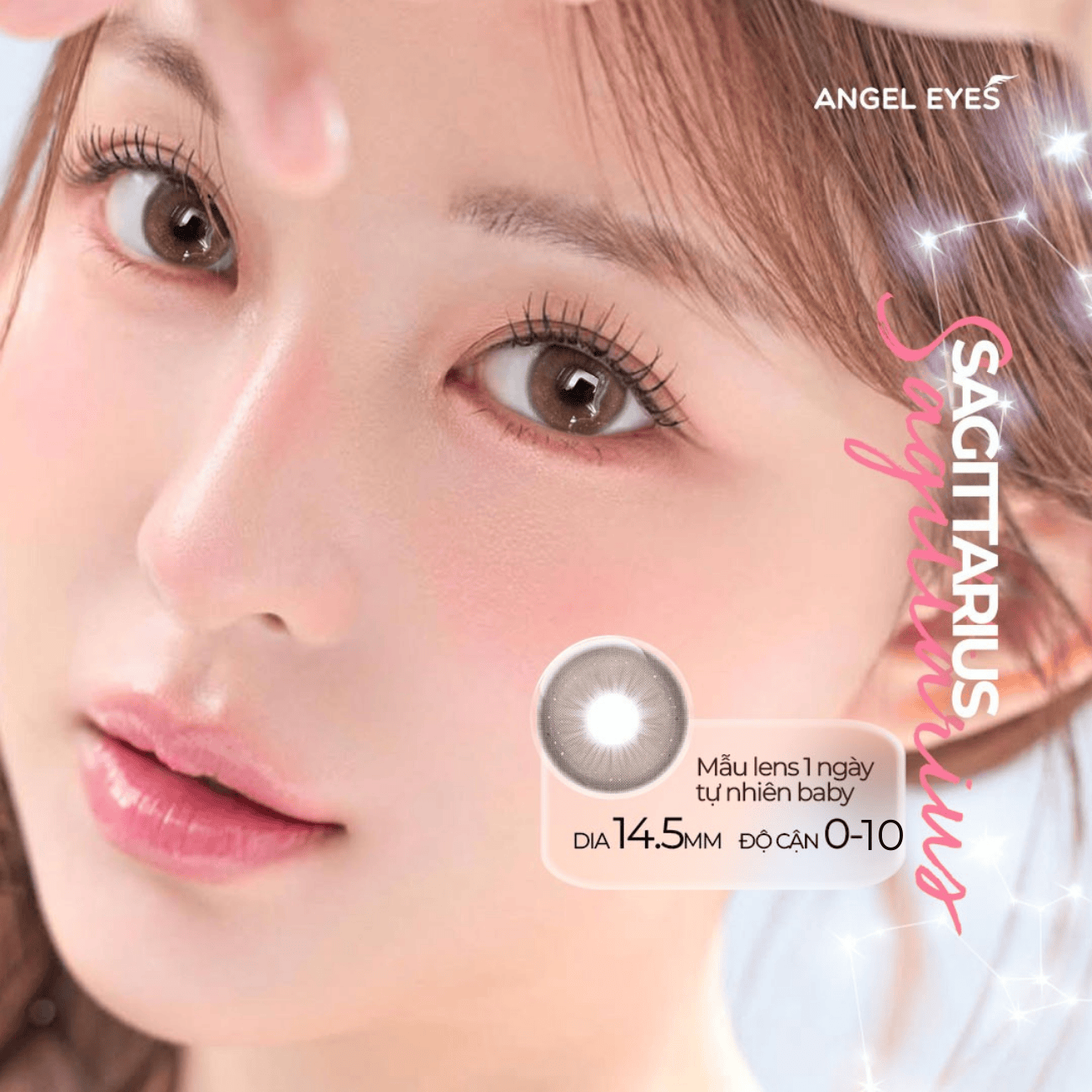 Lens 1 ngày màu có độ cận nâu giãn tròng tự nhiên SAGITTARIUS siêu ẩm nhãn hiệu Angel Eyes Hàn Quốc - Đường kính 14.5mm - Độ cận 0-10