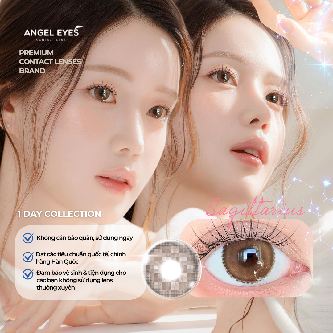 Lens 1 ngày màu có độ cận nâu giãn tròng tự nhiên SAGITTARIUS siêu ẩm nhãn hiệu Angel Eyes Hàn Quốc - Đường kính 14.5mm - Độ cận 0-10