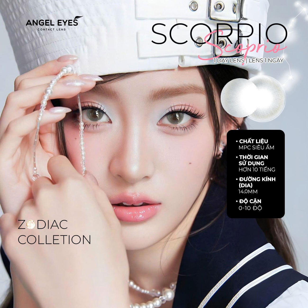 Lens xám áp tròng 1 ngày SCOPRIO - nhãn hiệu  Angel Eyes - Độ cận 0-10 - Dia 14.0mm