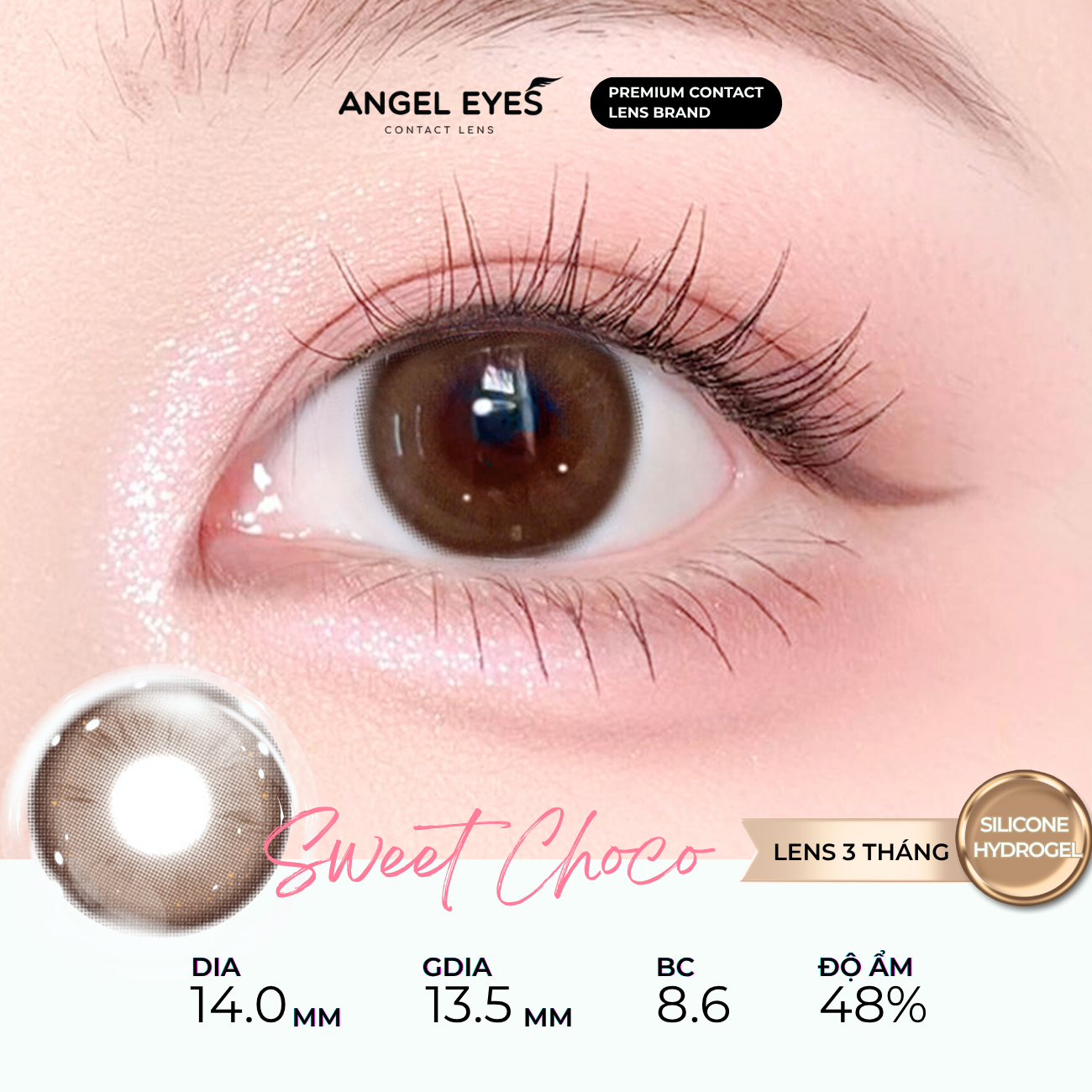 Lens nâu tự nhiên có độ Sweet Choco thương hiệu Angel Eyes đường kính 14.2mm | Độ cận 0-8