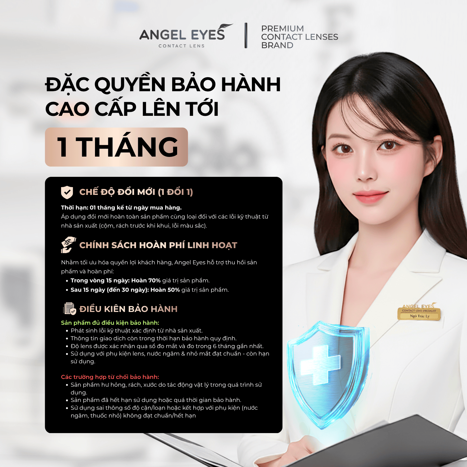 Lens áp tròng xám tây Angel Eyes Midnight có cận | GDia 12.8 | Độ cận 0-8