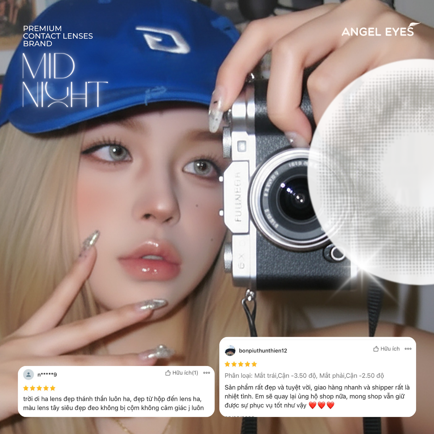 Lens áp tròng xám tây Angel Eyes Midnight có cận | GDia 12.8 | Độ cận 0-8