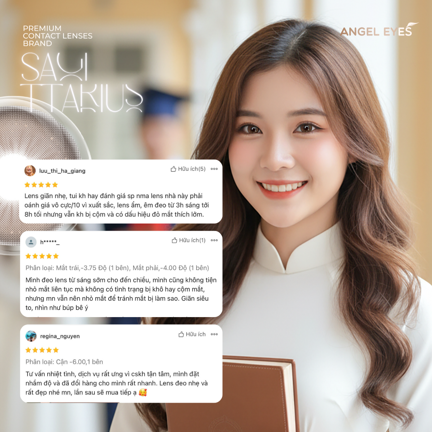 Lens 1 ngày màu có độ cận nâu giãn tròng tự nhiên SAGITTARIUS siêu ẩm nhãn hiệu Angel Eyes Hàn Quốc - Đường kính 14.5mm - Độ cận 0-10