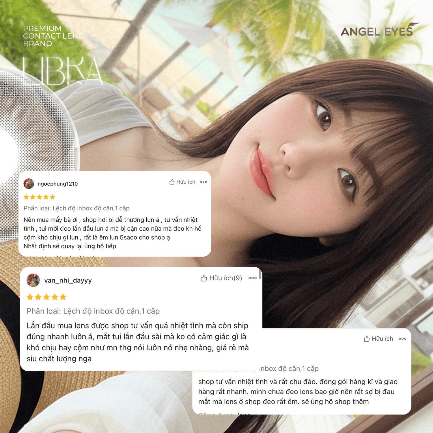 Lens 1 ngày màu có độ cận nâu giãn tròng tự nhiên LIBRA siêu ẩm nhãn hiệu Angel Eyes Hàn Quốc - Đường kính 14.0mm - Độ cận 0-10