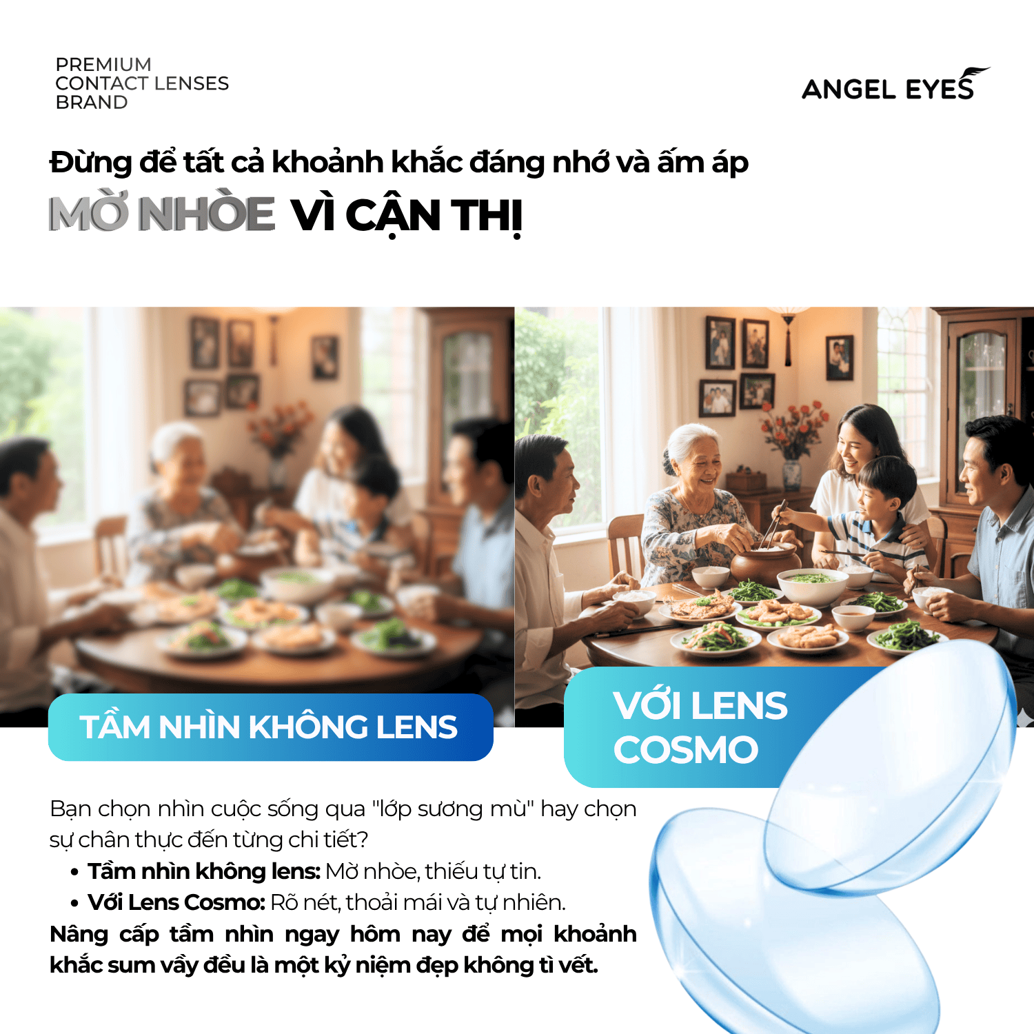 LENS TRONG SUỐT CẬN COSMO CAO CẤP CỦA HÀN QUỐC CÓ ĐỘ TỪ 0 - 15 ĐỘ