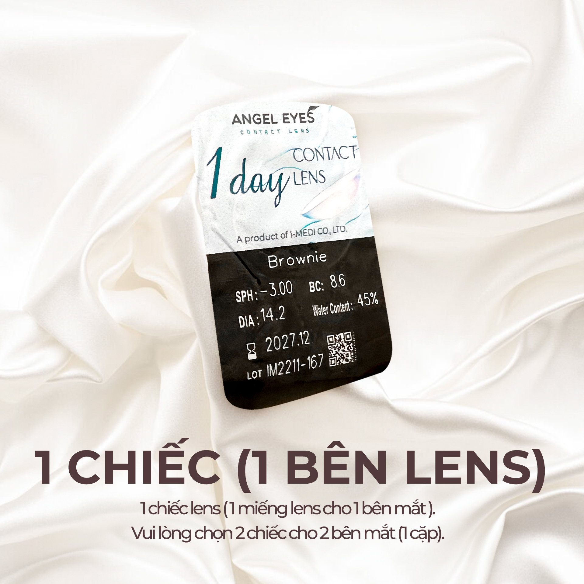 Lens 1 ngày màu có độ cận xám tây tự nhiên GRACIE siêu ẩm nhãn hiệu Angel Eyes Hàn Quốc - Đường kính 14.2mm - Độ cận 0-8
