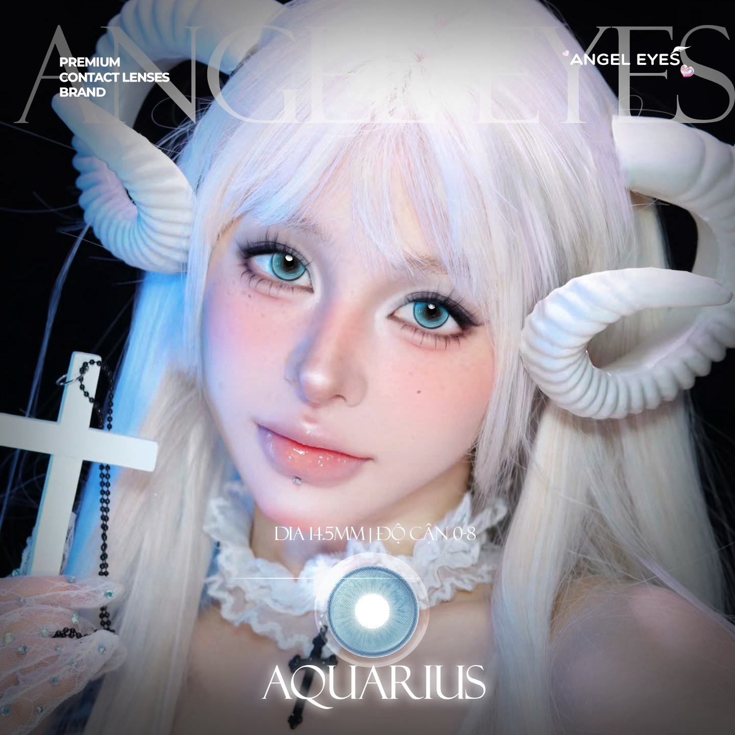 Lens xanh có độ cận N'Rosa Aquarius cho mắt thở cao cấp Angel Eyes phân phối | Độ cận 0-8 | Chất liệu MPC siêu ẩm