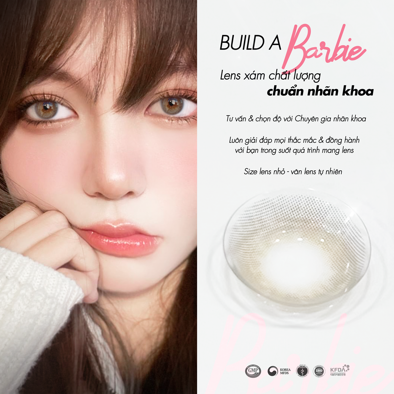 Kính áp tròng xám tây tự nhiên Build A Barbie