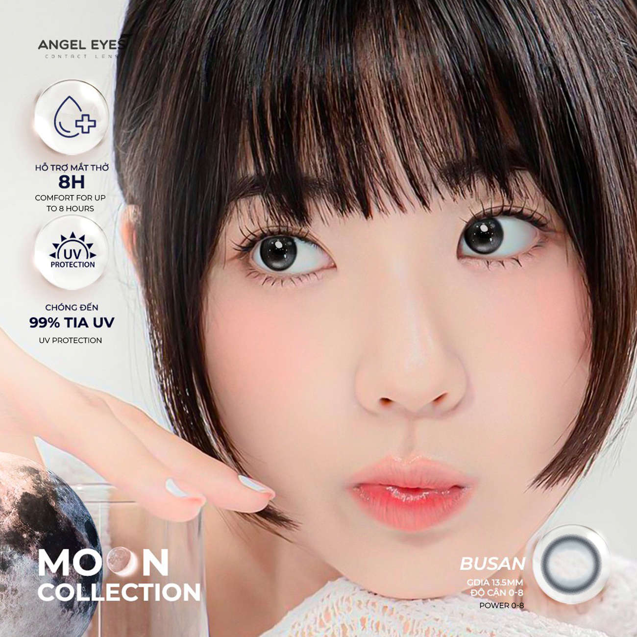 Lens xám có độ cận Angel Eyes BUSAN hiệu ứng loang màu như mắt ướt lens filter đang thịnh hành trên TikTok