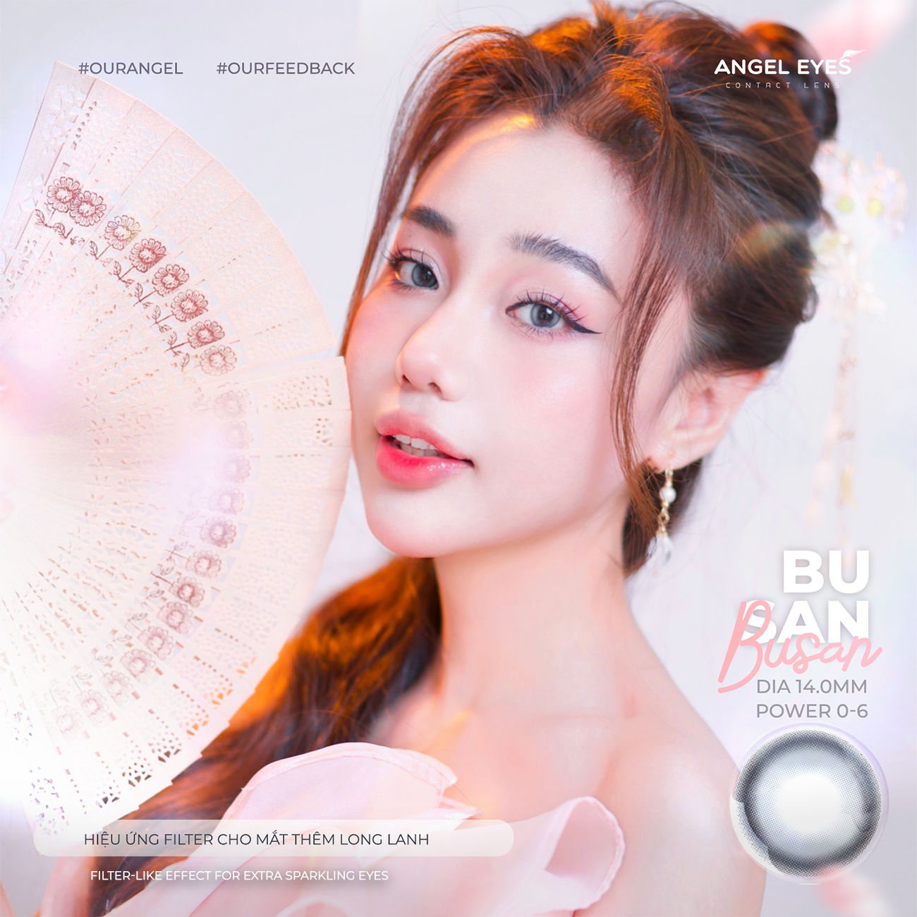 Lens xám có độ cận Angel Eyes BUSAN hiệu ứng loang màu như mắt ướt lens filter đang thịnh hành trên TikTok