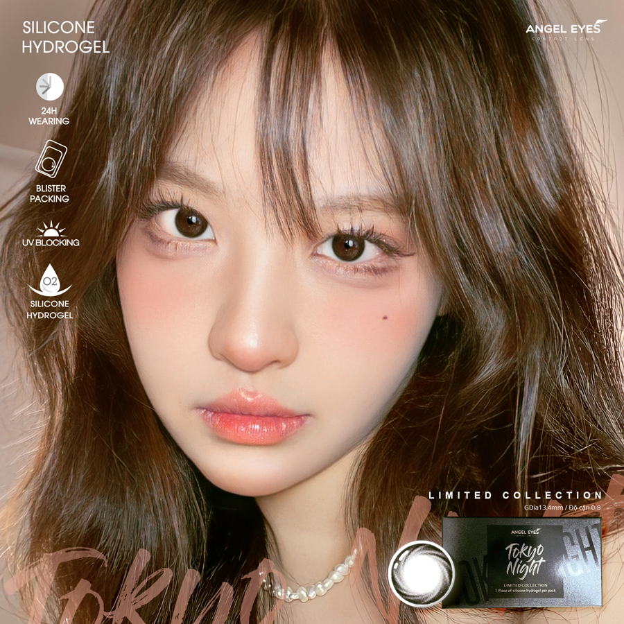 Lens đen áp tròng có độ cận Tokyo Night nhãn hiệu Angel Eyes ( Độ cận 0-8 độ ) - Dia 14.0mm