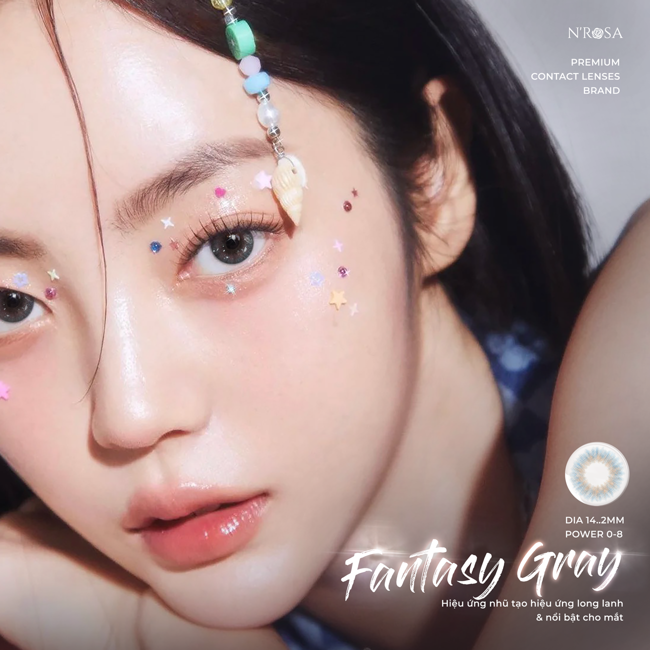 Lens xám có độ cận N’Rosa Fantasy Gray cho mắt thở cao cấp Angel Eyes phân phối | Độ cận: 0-8 | Chất liệu Silicone Hydrogel