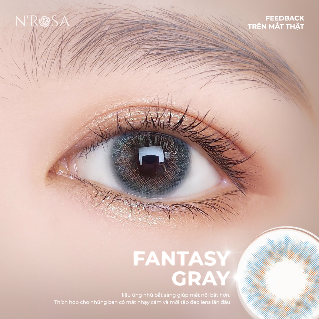 Lens xám có độ cận N’Rosa Fantasy Gray cho mắt thở cao cấp Angel Eyes phân phối | Độ cận: 0-8 | Chất liệu Silicone Hydrogel