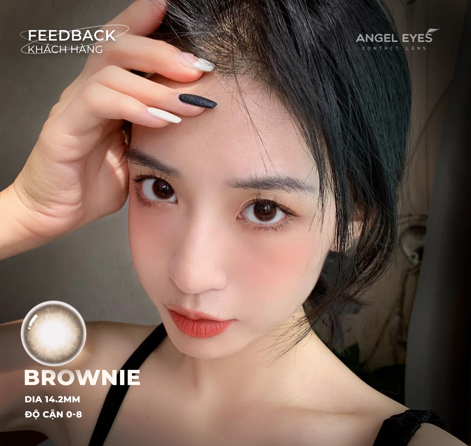 Lens 1 ngày màu có độ cận nâu tự nhiên BROWNIE siêu ẩm nhãn hiệu Angel Eyes Hàn Quốc - Đường kính 14.2mm - Độ cận 0-8