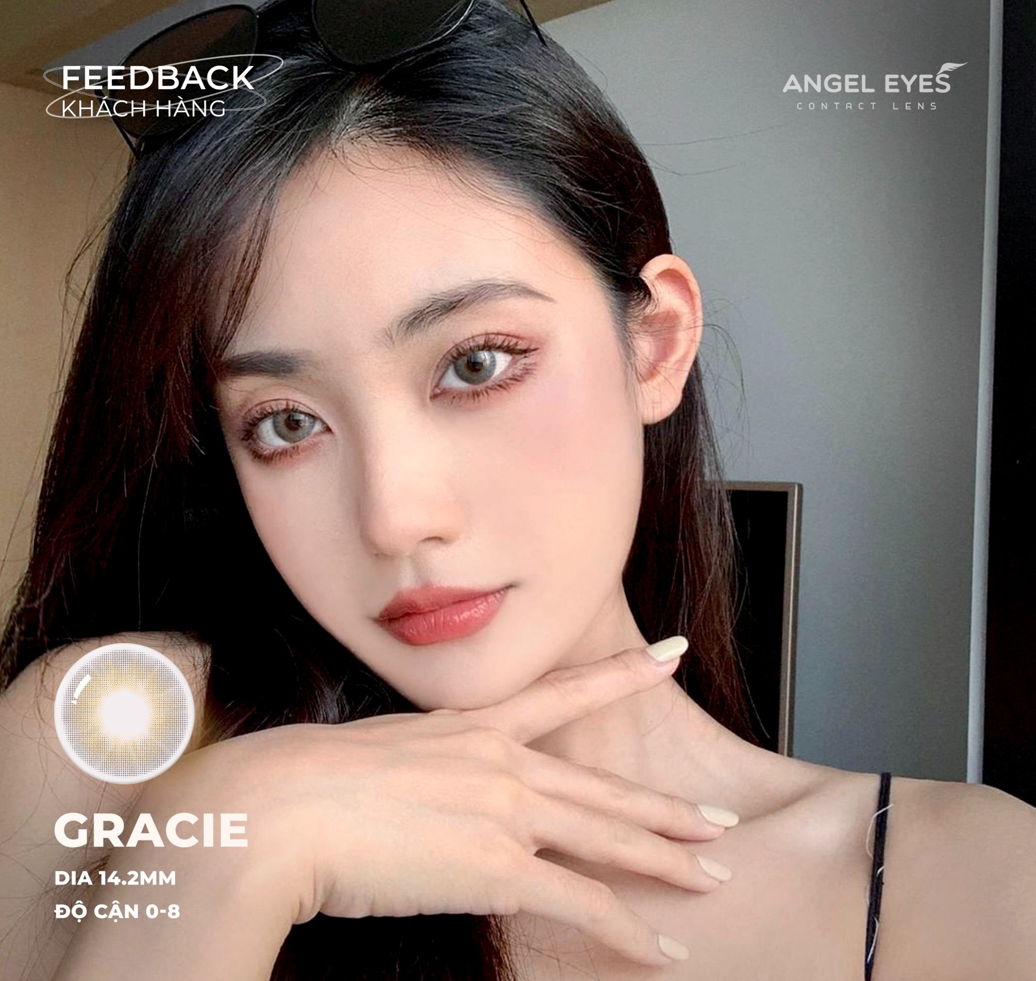Lens 1 ngày màu có độ cận xám tây tự nhiên GRACIE siêu ẩm nhãn hiệu Angel Eyes Hàn Quốc - Đường kính 14.2mm - Độ cận 0-8