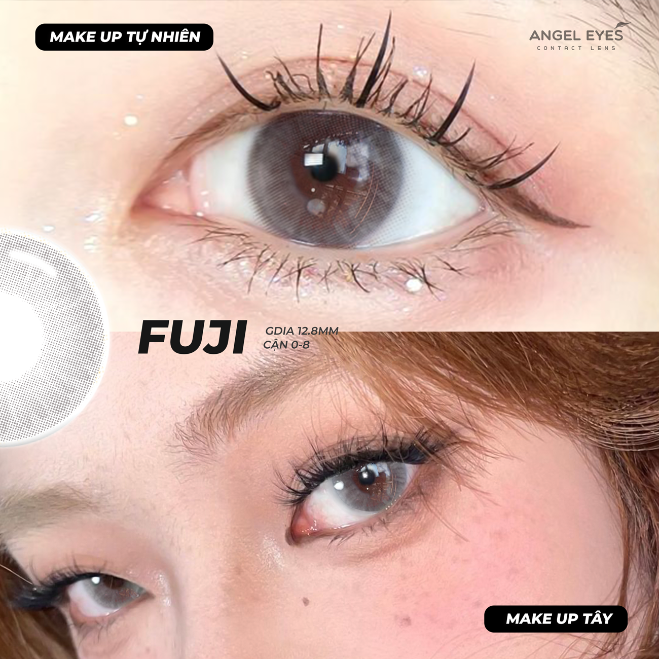 LENS MẮT NHỎ FUJI GRAY - LENS MÀU XÁM KHÓI TÂY SIÊU TỰ NHIÊN VỚI ĐỘ CẬN TỪ 0 - 8 ĐỘ