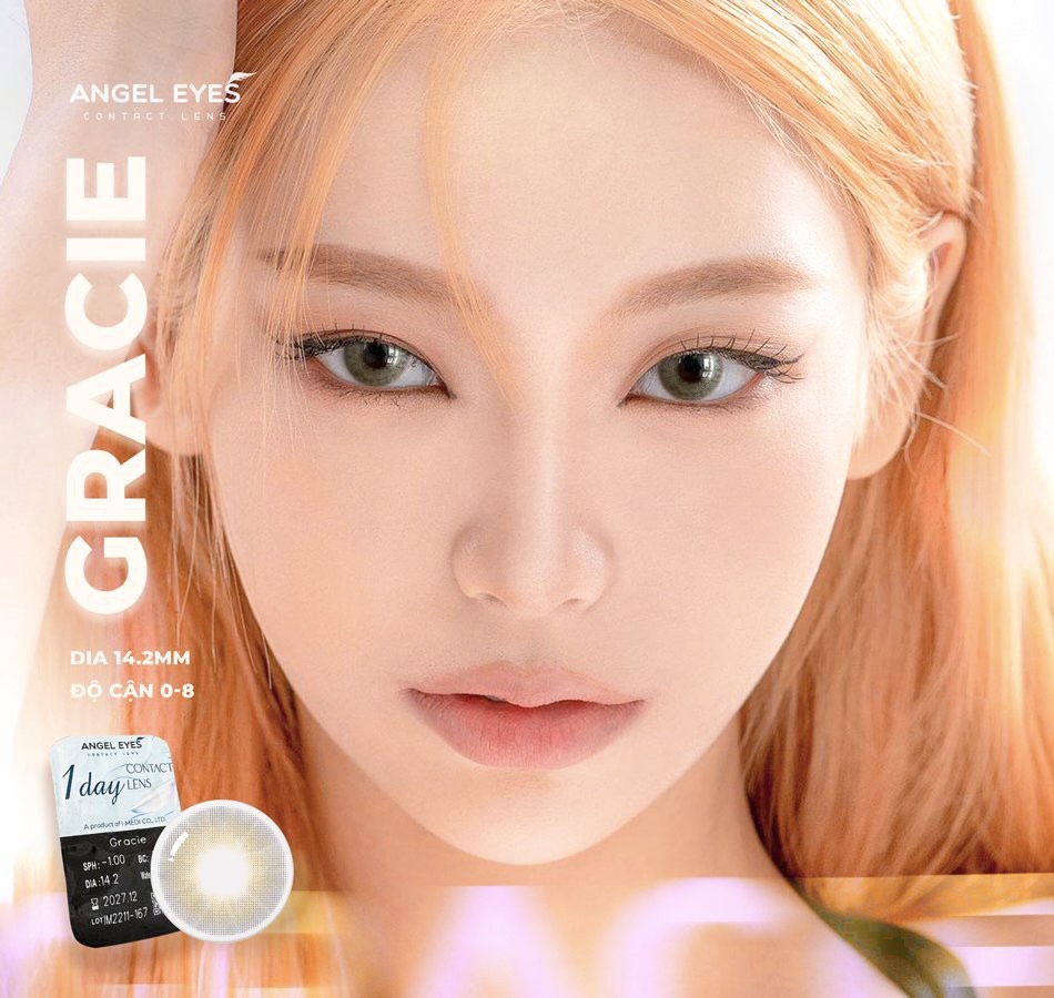 Lens 1 ngày màu có độ cận xám tây tự nhiên GRACIE siêu ẩm nhãn hiệu Angel Eyes Hàn Quốc - Đường kính 14.2mm - Độ cận 0-8