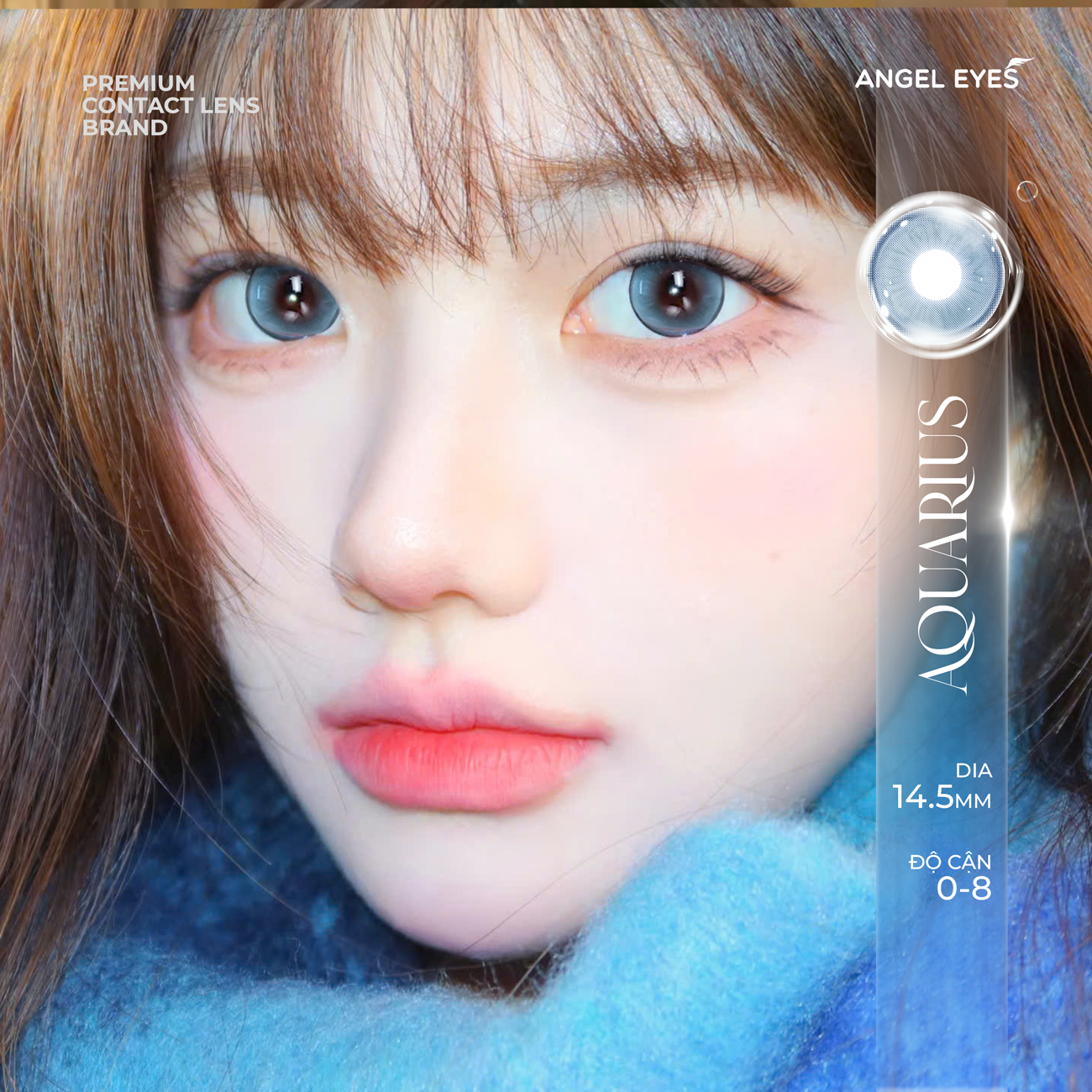 Lens xanh có độ cận N'Rosa Aquarius cho mắt thở cao cấp Angel Eyes phân phối | Độ cận 0-8 | Chất liệu MPC siêu ẩm