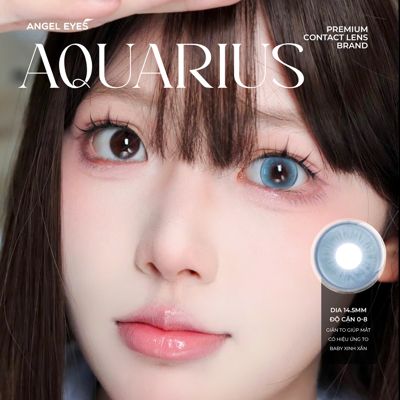 Lens xanh có độ cận N'Rosa Aquarius cho mắt thở cao cấp Angel Eyes phân phối | Độ cận 0-8 | Chất liệu MPC siêu ẩm