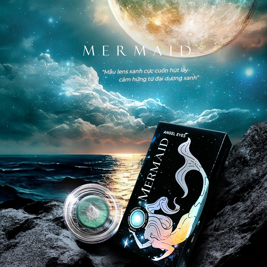 Lens xanh dương Mermaid thương hiệu Angel Eyes | Dia 14.5mm | GDia 13.7mm | Độ cận 0-8