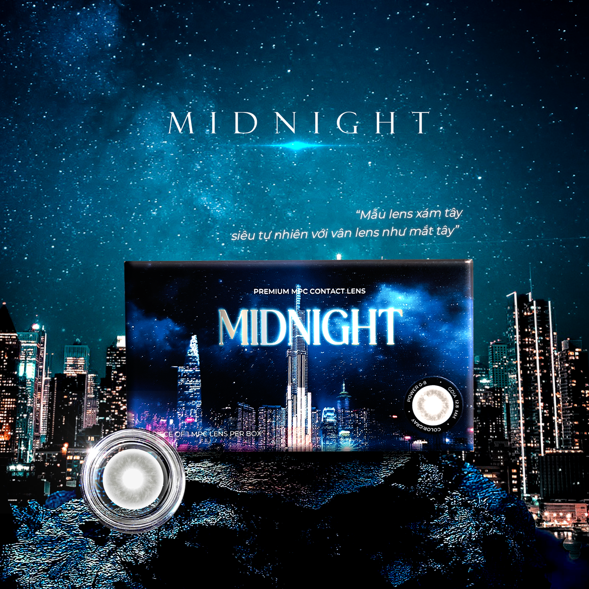 Lens áp tròng xám tây Angel Eyes Midnight có cận | GDia 12.8 | Độ cận 0-8
