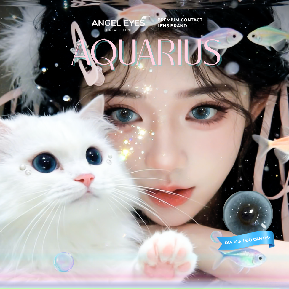 Lens xanh có độ cận N'Rosa Aquarius cho mắt thở cao cấp Angel Eyes phân phối | Độ cận 0-8 | Chất liệu MPC siêu ẩm