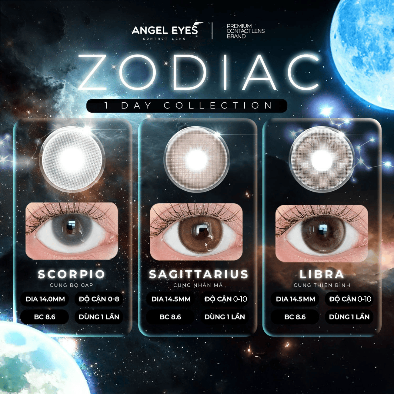 Lens 1 ngày màu có độ cận nâu giãn tròng tự nhiên LIBRA siêu ẩm nhãn hiệu Angel Eyes Hàn Quốc - Đường kính 14.0mm - Độ cận 0-10