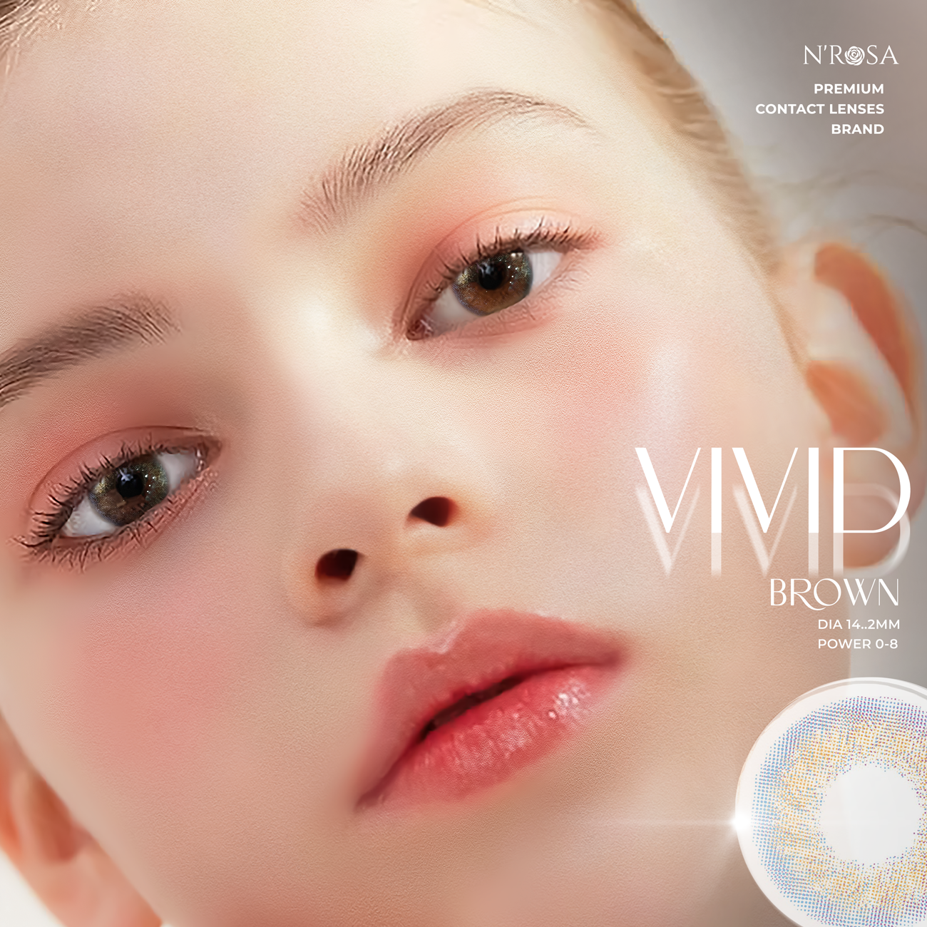 Lens nâu có độ cận N’Rosa Vivid Brown cho mắt thở cao cấp Angel Eyes phân phối | Độ cận: 0-8 | Chất liệu Silicone Hydrogel