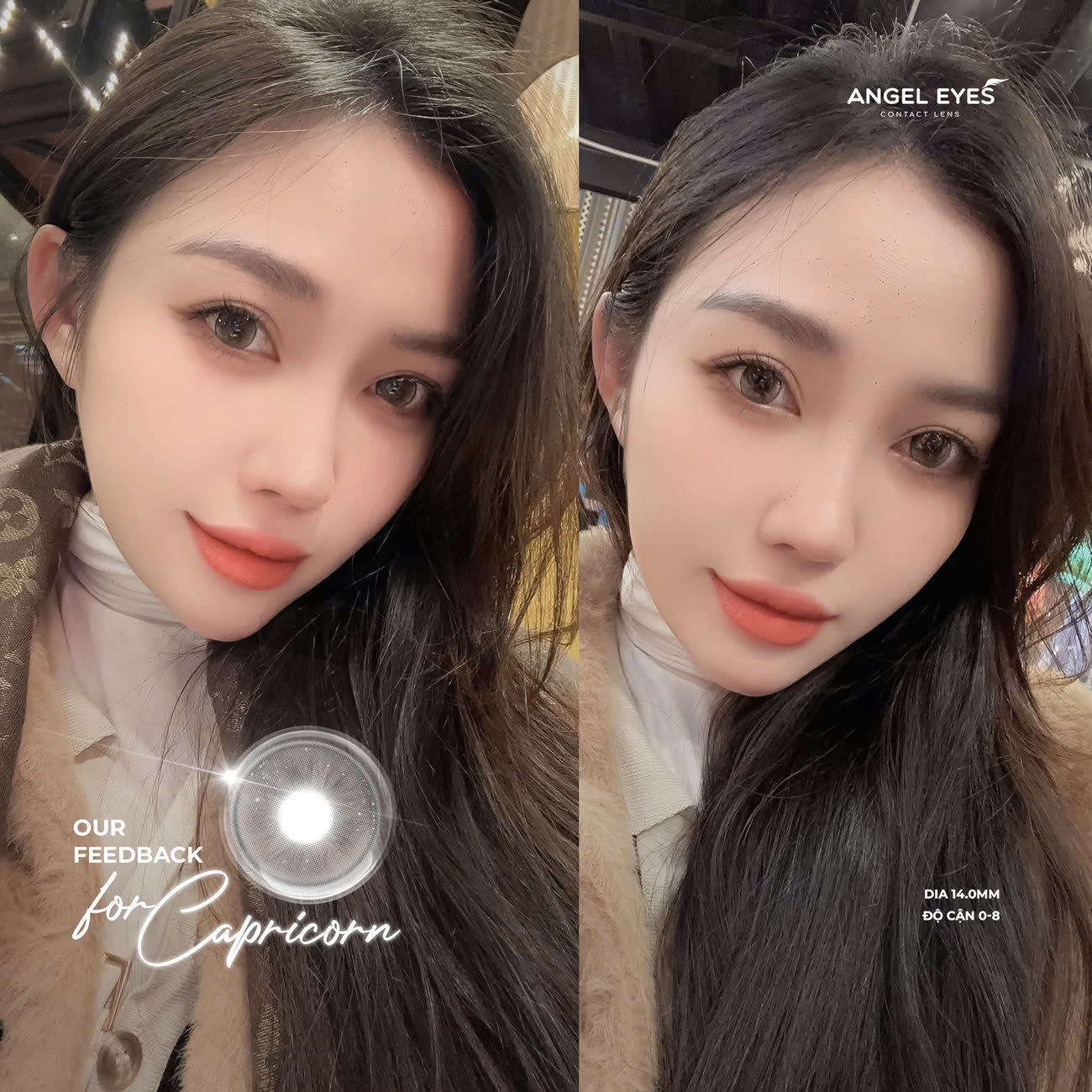 Lens xám có độ cận N'Rosa Capricon cho mắt thở cao cấp Angel Eyes phân phối | Độ cận 0-8 | Chất liệu MPC siêu ẩm