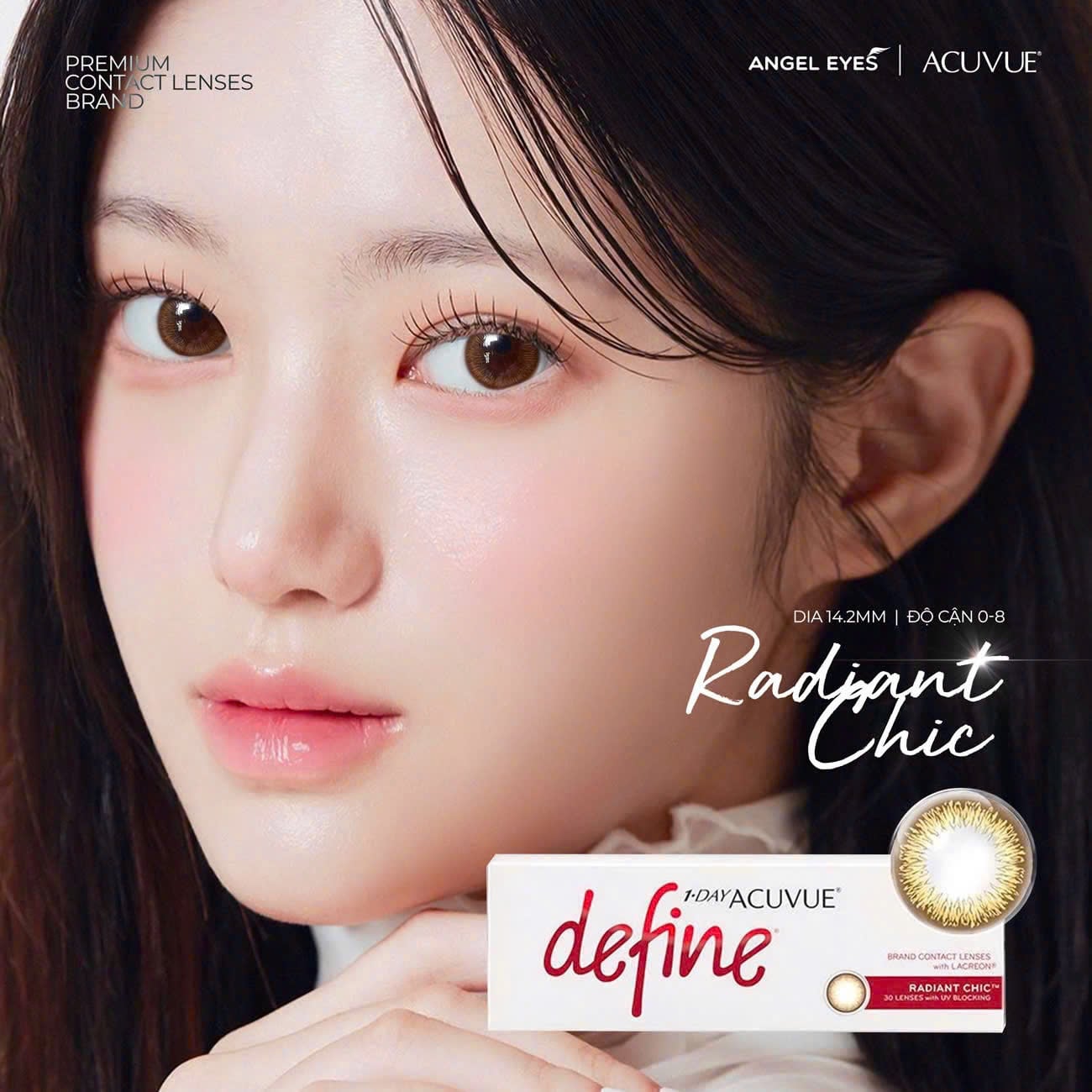 [Chính hãng] Kính áp tròng 1 ngày màu xám và nâu tự nhiên ACUVUE Define Angel Eyes phân phối chính hãng độ cận 0-9