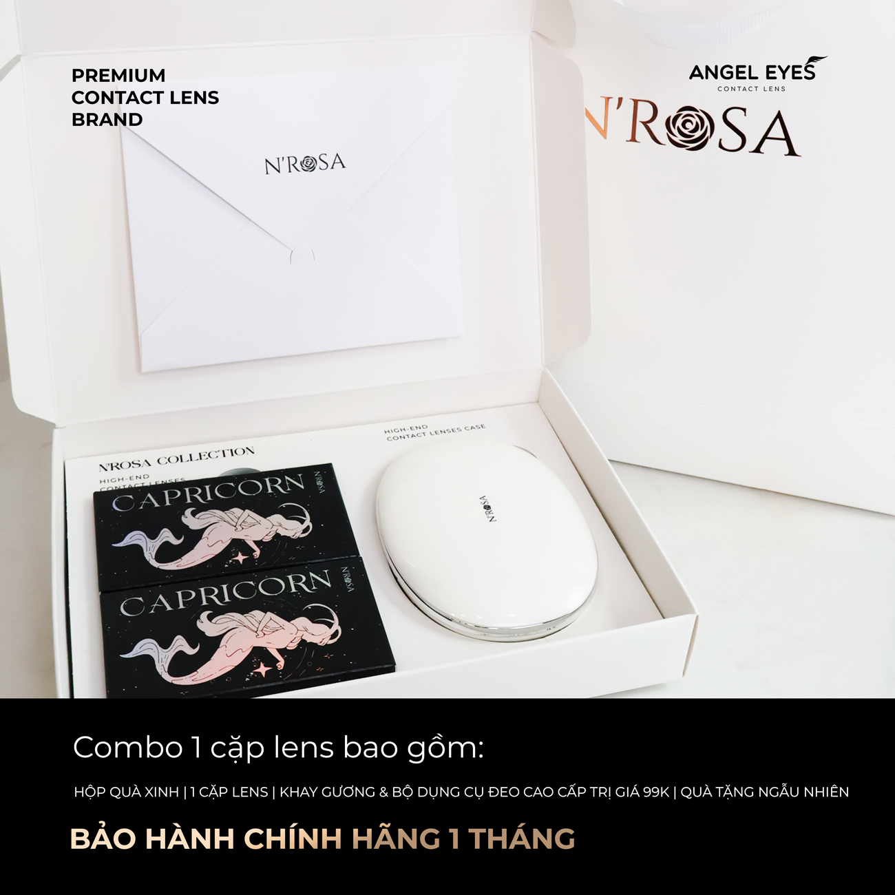 Lens xám có độ cận N'Rosa Capricon cho mắt thở cao cấp Angel Eyes phân phối | Độ cận 0-8 | Chất liệu MPC siêu ẩm