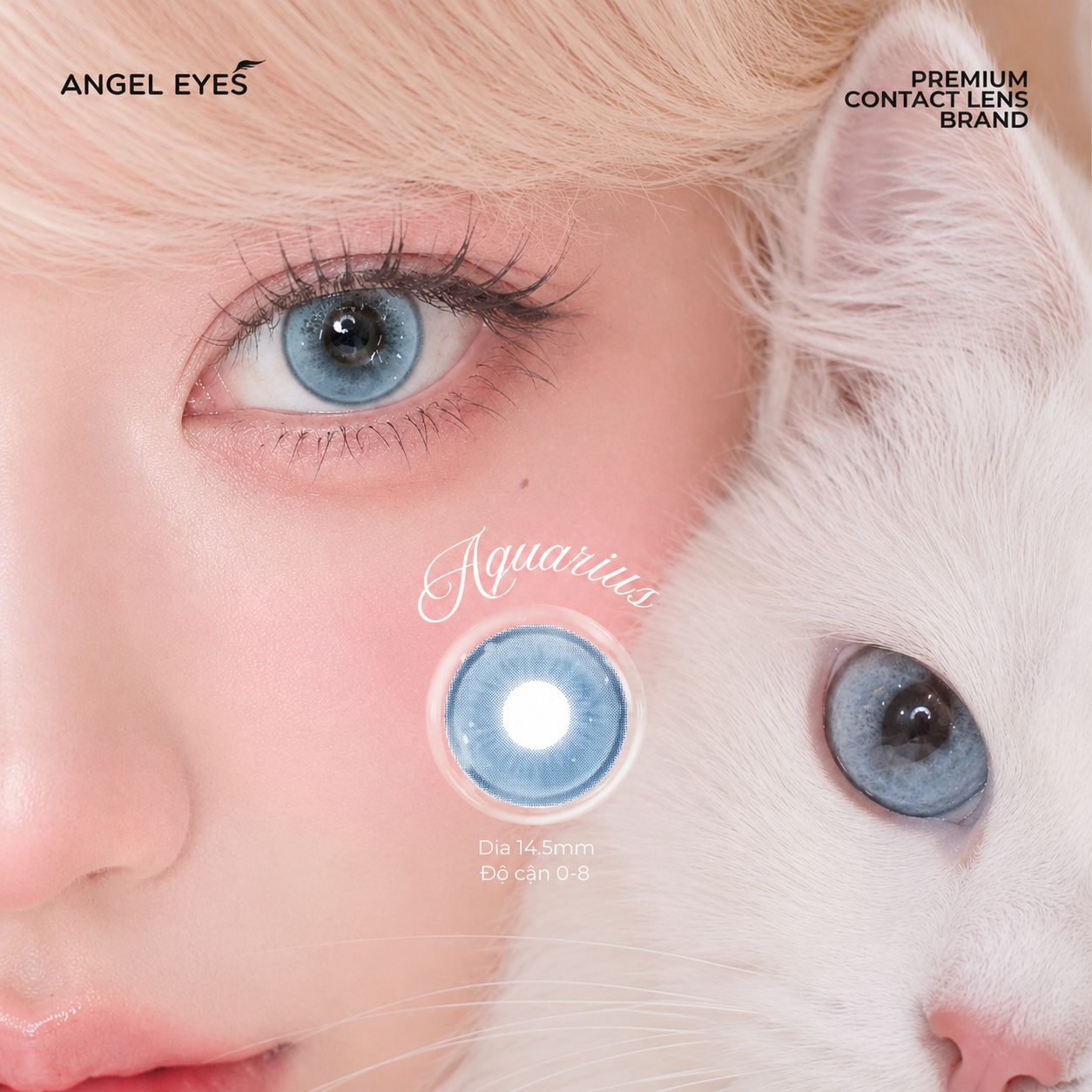 Lens xanh có độ cận N'Rosa Aquarius cho mắt thở cao cấp Angel Eyes phân phối | Độ cận 0-8 | Chất liệu MPC siêu ẩm