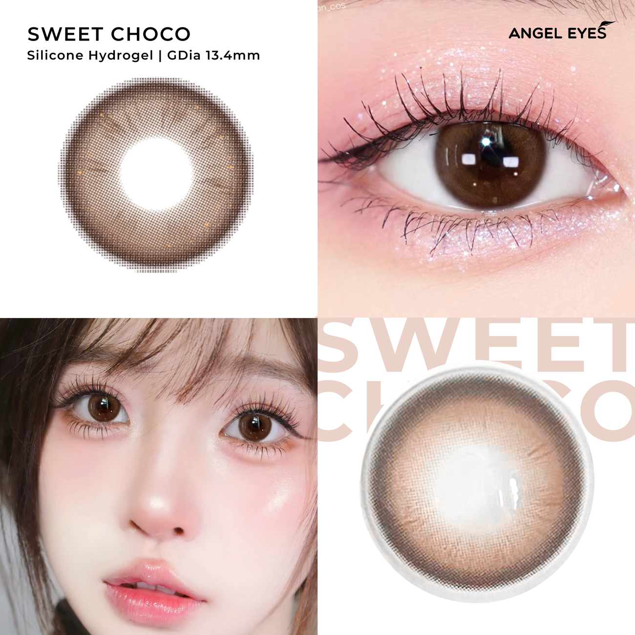 Lens nâu tự nhiên có độ Sweet Choco thương hiệu Angel Eyes đường kính 14.2mm | Độ cận 0-8