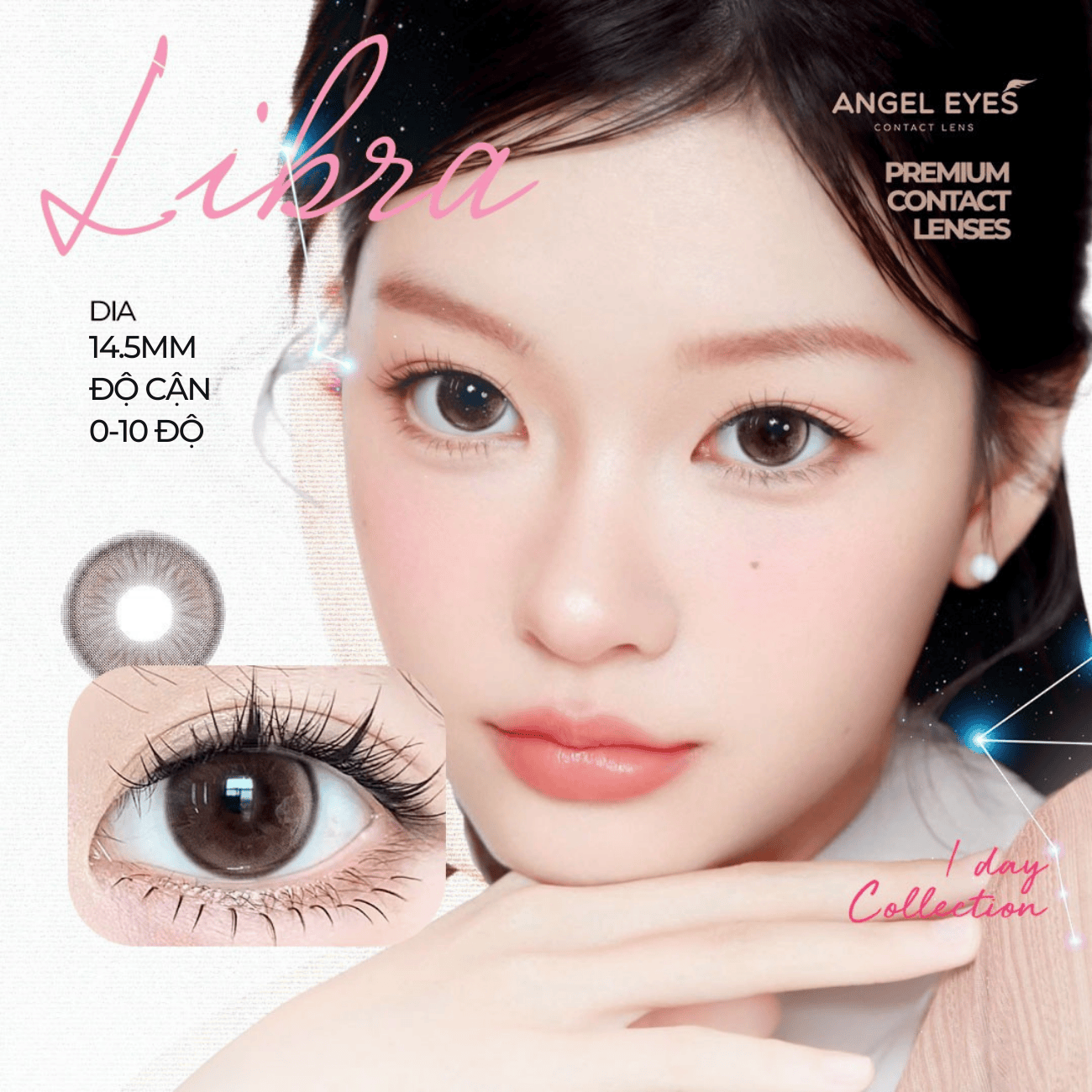 Lens 1 ngày màu có độ cận nâu giãn tròng tự nhiên LIBRA siêu ẩm nhãn hiệu Angel Eyes Hàn Quốc - Đường kính 14.0mm - Độ cận 0-10