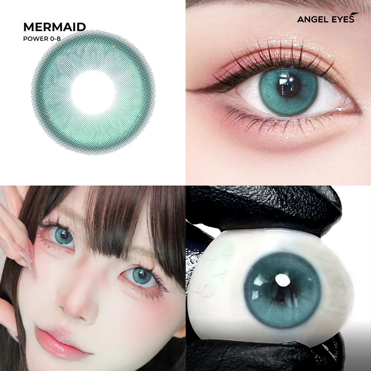 Lens xanh dương Mermaid thương hiệu Angel Eyes | Dia 14.5mm | GDia 13.7mm | Độ cận 0-8