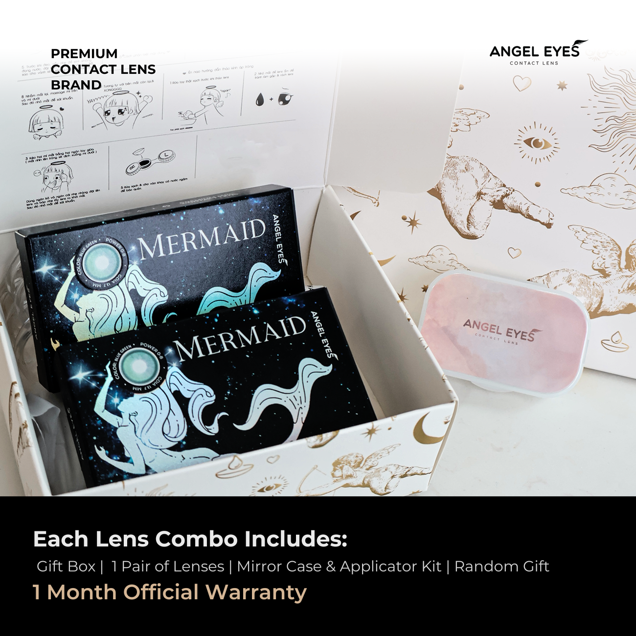 Lens xanh dương Mermaid thương hiệu Angel Eyes | Dia 14.5mm | GDia 13.7mm | Độ cận 0-8