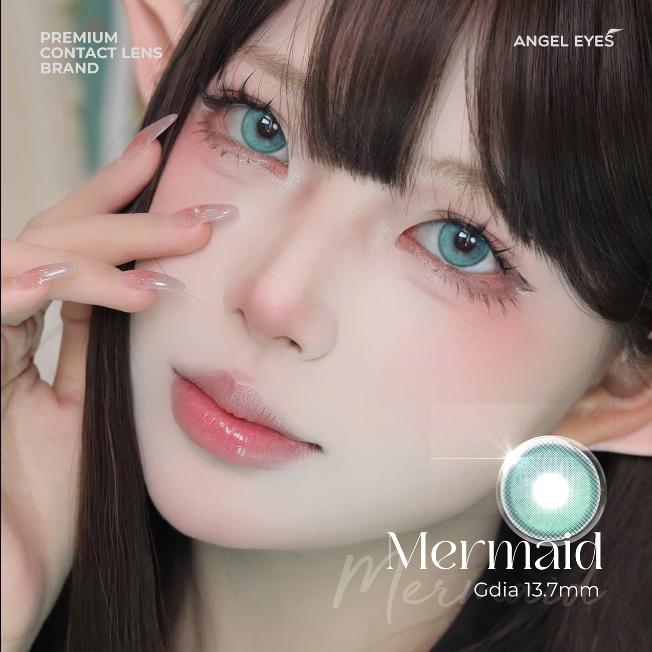 Lens xanh dương Mermaid thương hiệu Angel Eyes | Dia 14.5mm | GDia 13.7mm | Độ cận 0-8