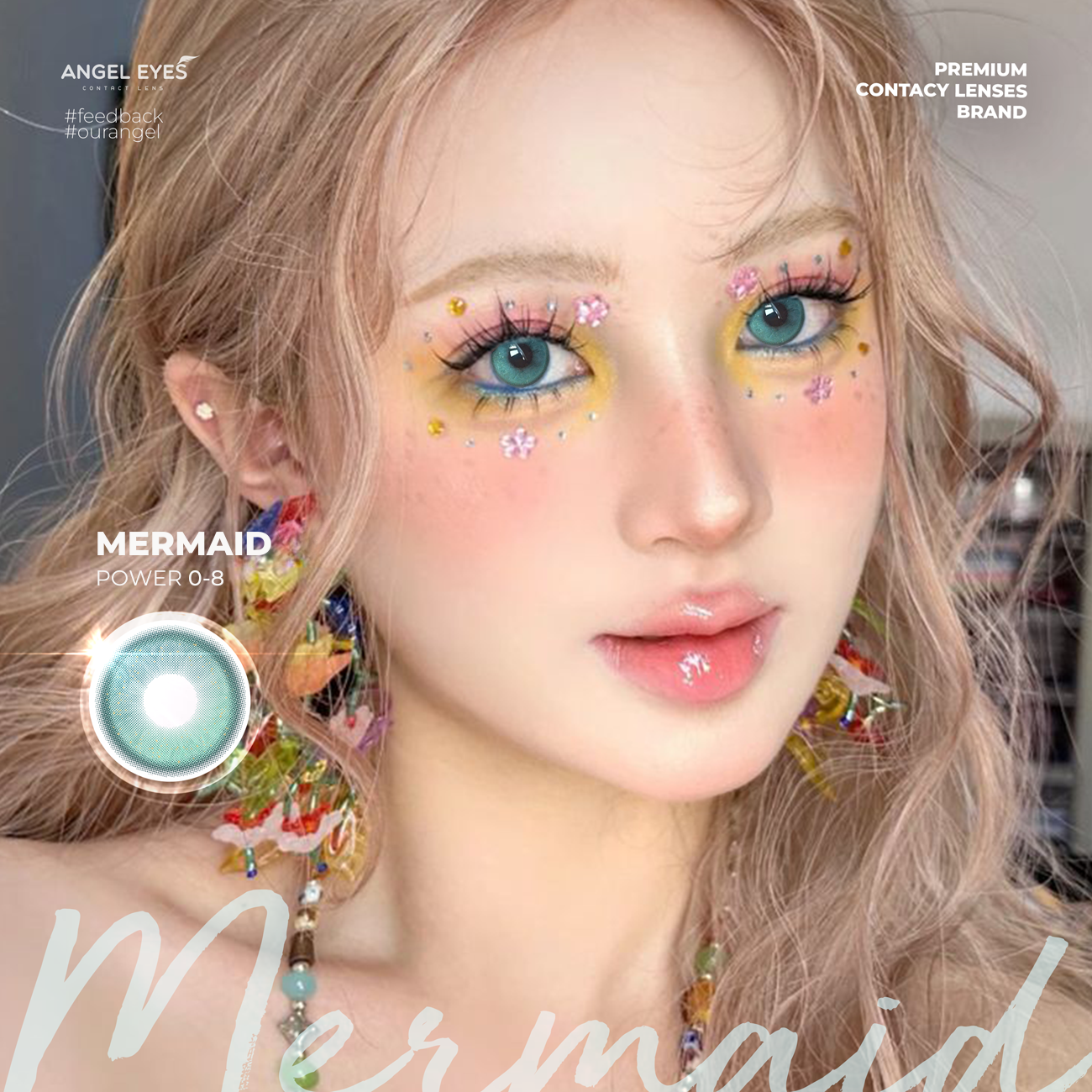 Lens xanh dương Mermaid thương hiệu Angel Eyes | Dia 14.5mm | GDia 13.7mm | Độ cận 0-8