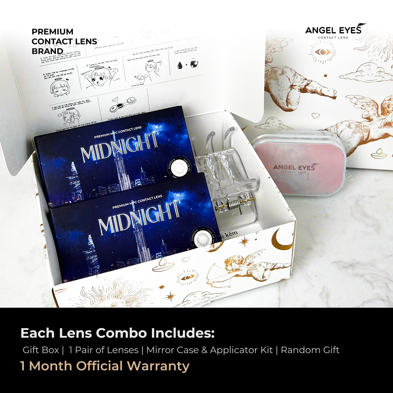 Lens áp tròng xám tây Angel Eyes Midnight có cận | GDia 12.8 | Độ cận 0-8