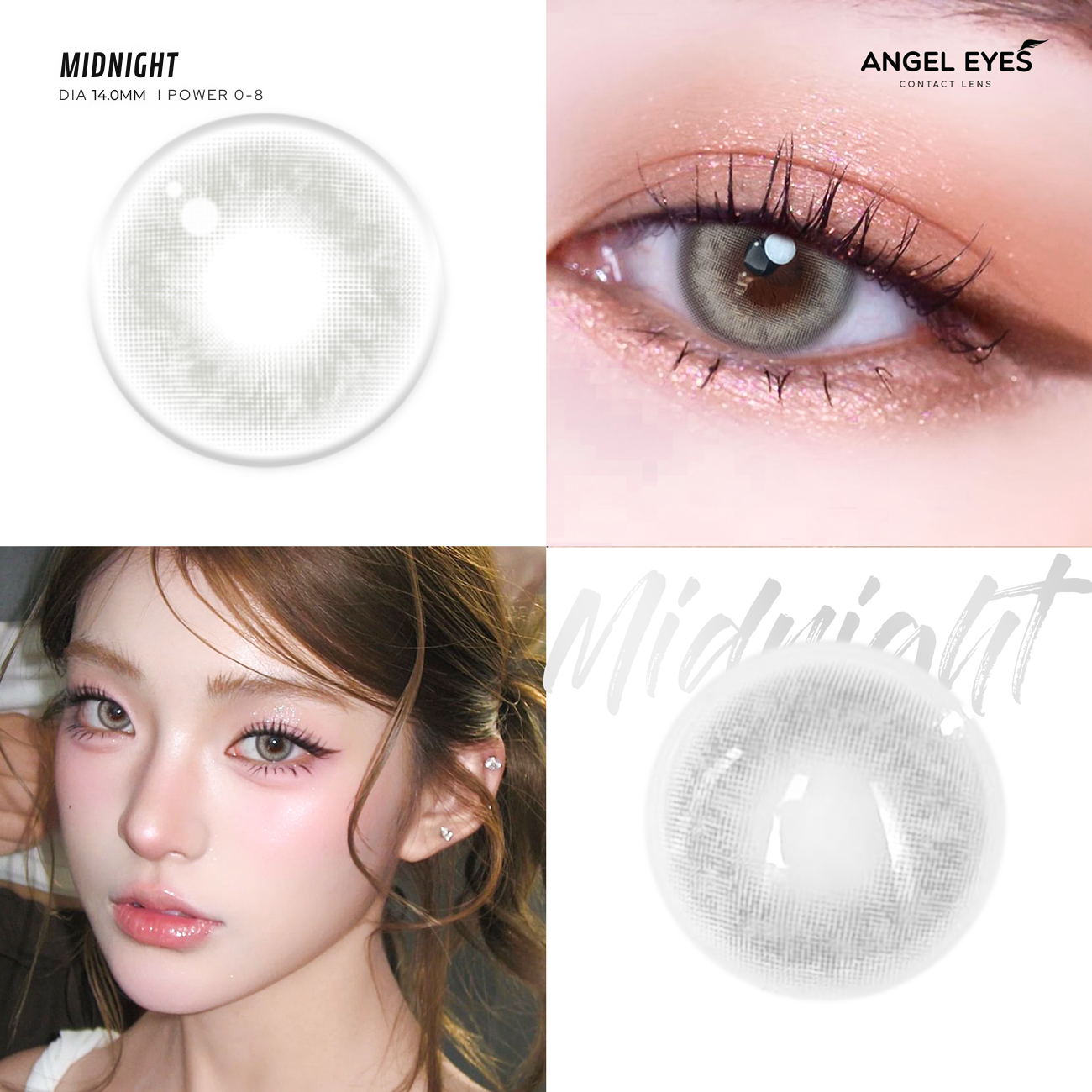 Lens áp tròng xám tây Angel Eyes Midnight có cận | GDia 12.8 | Độ cận 0-8