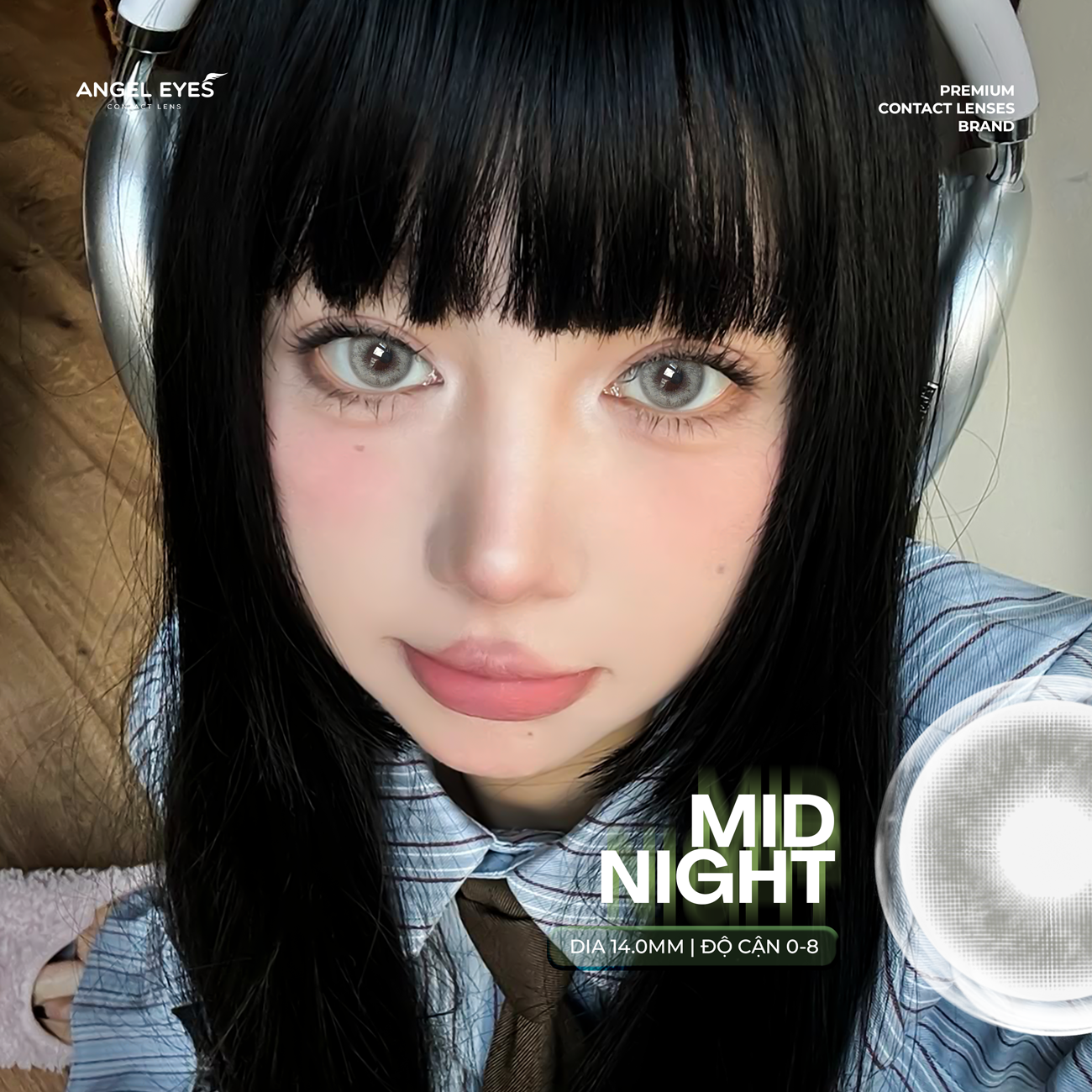 Lens áp tròng xám tây Angel Eyes Midnight có cận | GDia 12.8 | Độ cận 0-8