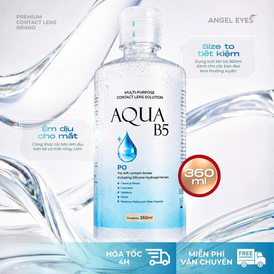 Nước ngâm lens Aqua B5 chai lớn 360ml